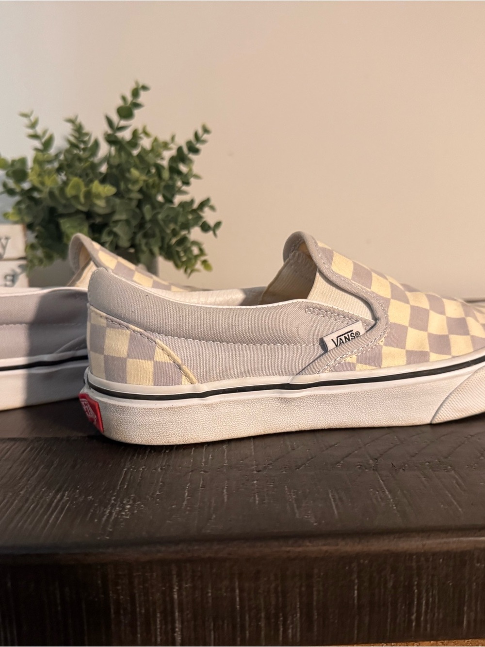 Vans Kids Checkerboard Slip-On Sneakers in Light Gray and Cream